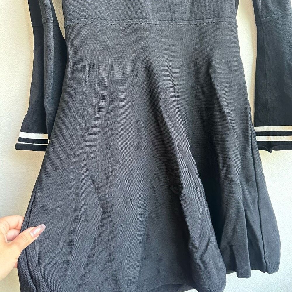Eliza J Black White Stripe Trim Bell Sleeve Fit & Flare Dress Size Small - Picture 4 of 7
